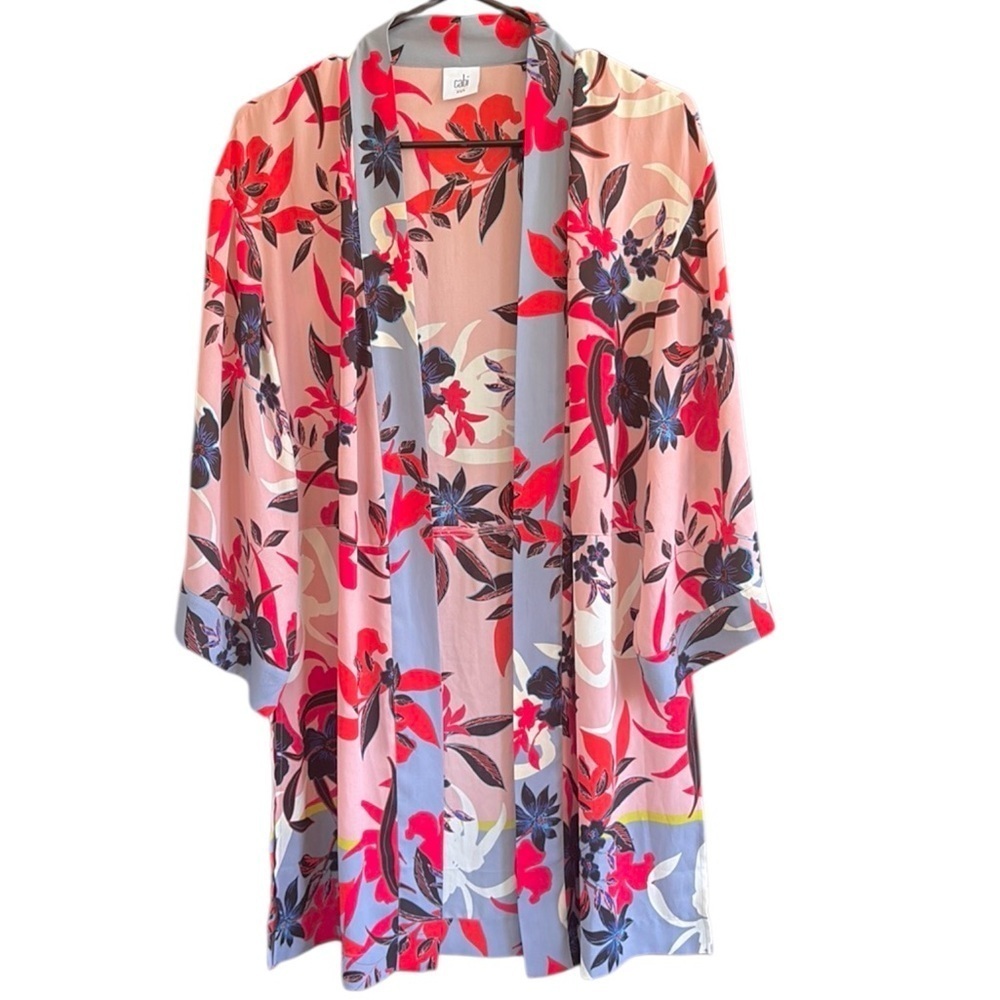 EUC CAbi Blooming Blush Kimono Open Front Side Slit Top Small